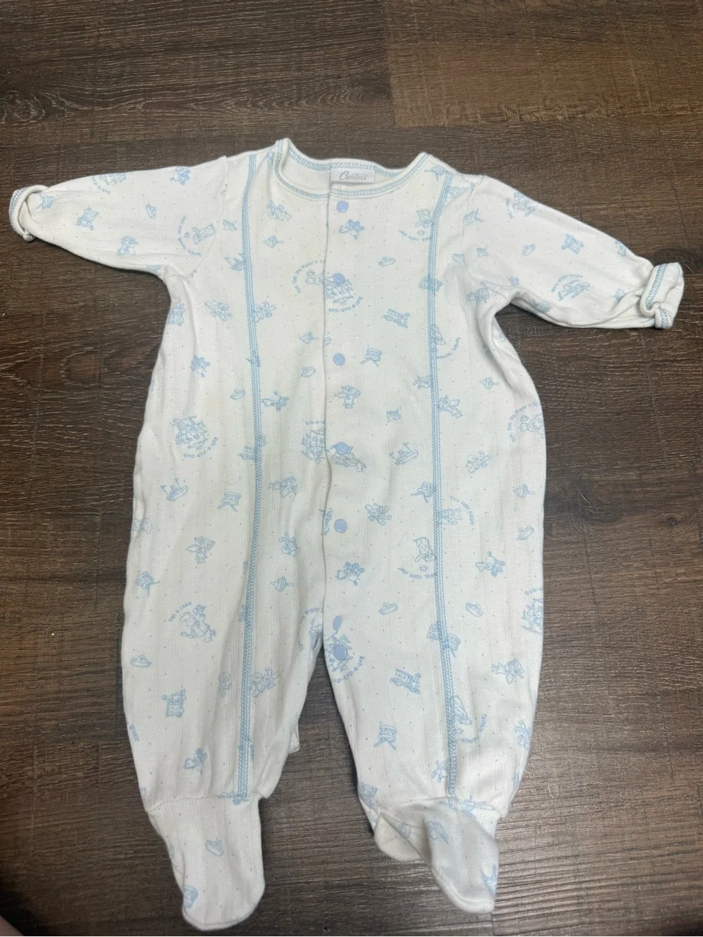 Vintage Carter's White Footed One-Piece with Light Blue Print